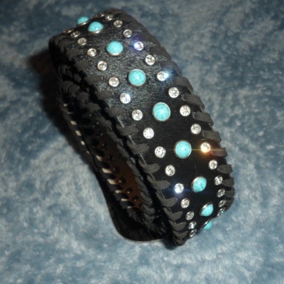 Turquoise Bead and Rhinestone studded western belt